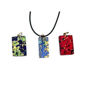 Murano Glass from Italy Necklace 3 Pendants W Abstract Patterns & Gold Leaf Acce